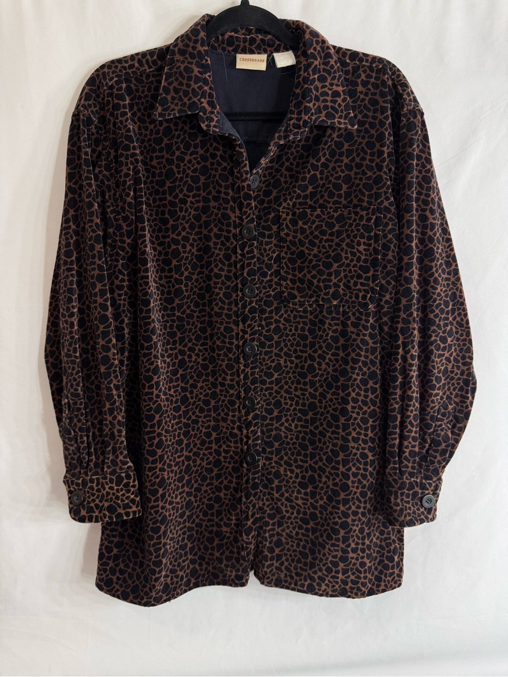 Vintage Crossroads Velvet Animal Print Button Up Shacket Oversized, Large